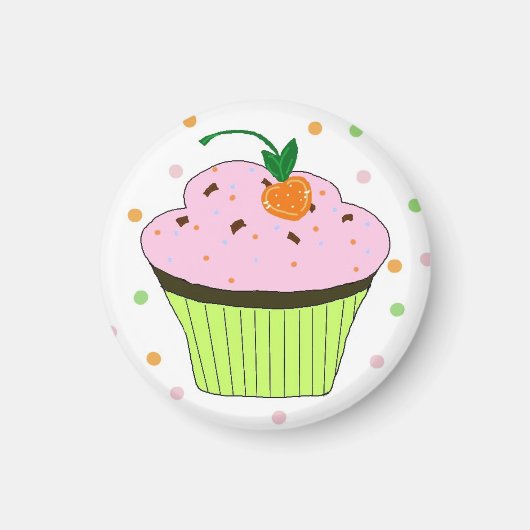 Roze Cupcake met Stippen Magneet (Voorkant)
