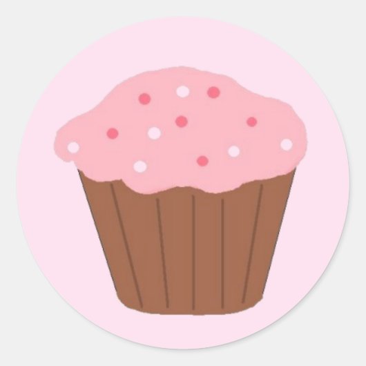 Roze Cupcake met Strooisel Ronde Sticker (Voorkant)