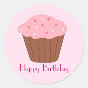 Roze Cupcake met Strooisel Ronde Sticker