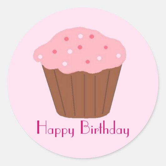 Roze Cupcake met Strooisel Ronde Sticker (Voorkant)