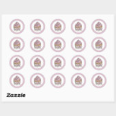 Roze Cupcake met Zilveren Strooisel Ronde Sticker (Vel)