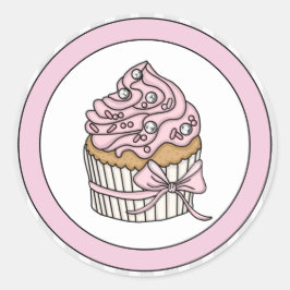 Roze Cupcake met Zilveren Strooisel Ronde Sticker