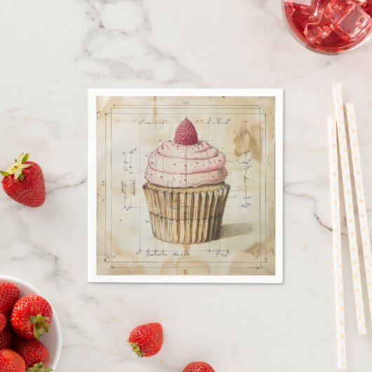 Roze cupcake old-school diagram servet (Insitu)