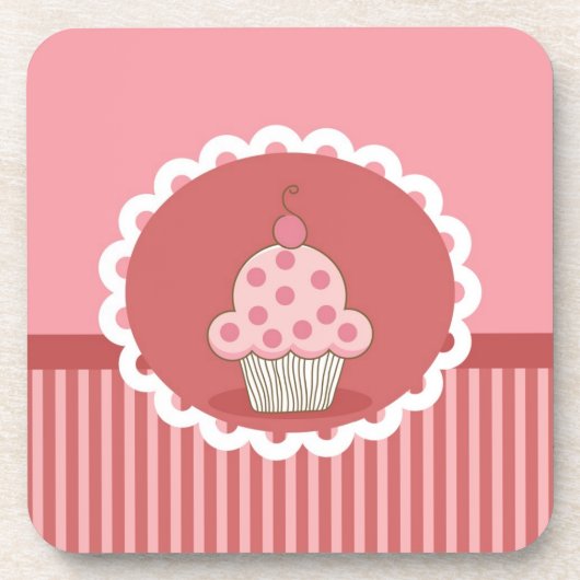 Roze cupcake-ontwerp bier onderzetter (Voorkant)