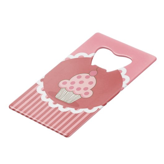 Roze cupcake-ontwerp creditkaart flessenopener (Achterkant Gekanteld)