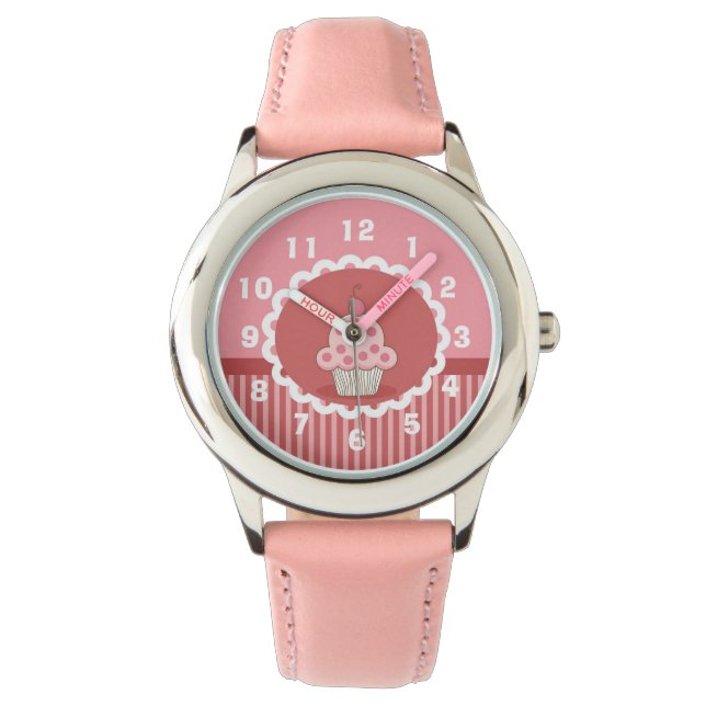 Roze cupcake-ontwerp horloge (Voorkant)