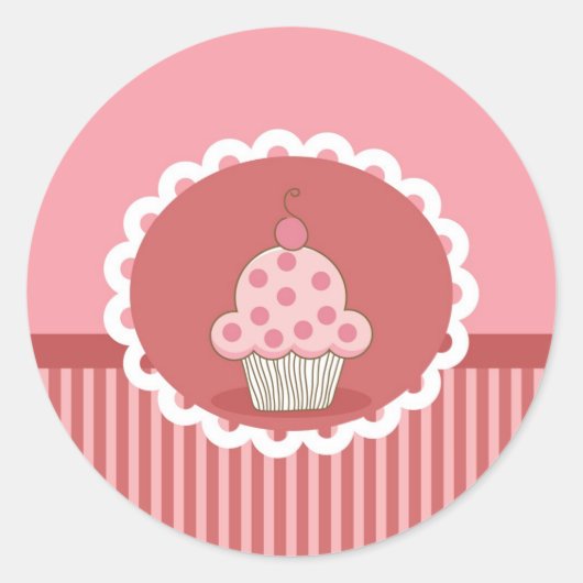 Roze cupcake-ontwerp ronde sticker (Voorkant)