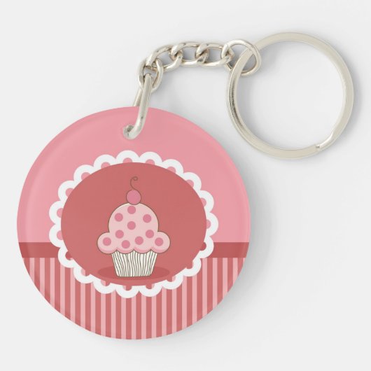 Roze cupcake-ontwerp sleutelhanger (Achterkant)