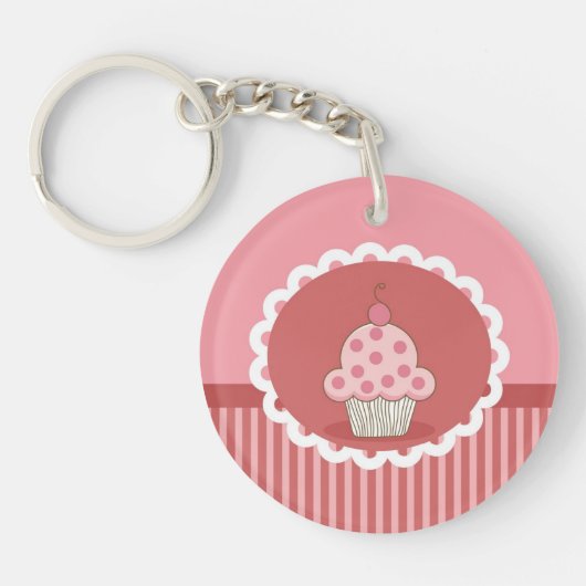 Roze cupcake-ontwerp sleutelhanger (Voorkant)