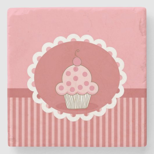 Roze cupcake-ontwerp stenen onderzetter (Voorkant)