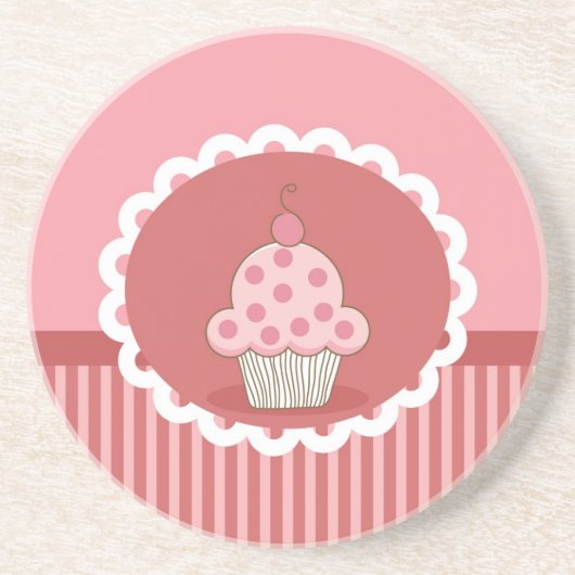 Roze cupcake-ontwerp zandsteen onderzetter (Voorkant)