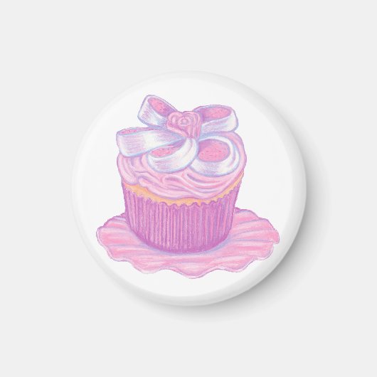 Roze Cupcake op Bord Magnet (Voorkant)