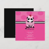 Roze Cupcake Panda Birthday Party Invitation Kaart (Voorkant / Achterkant)