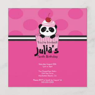 Roze Cupcake Panda Birthday Party Invitation Kaart