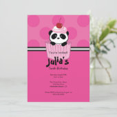 Roze Cupcake Panda Birthday Party Invitation Kaart (Staand voorkant)