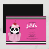 Roze Cupcake Panda Birthday Party Invitation Kaart (Voorkant / Achterkant)
