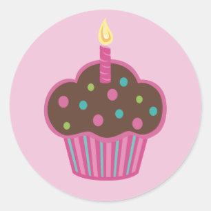 Roze Cupcake Party Favor Sticker