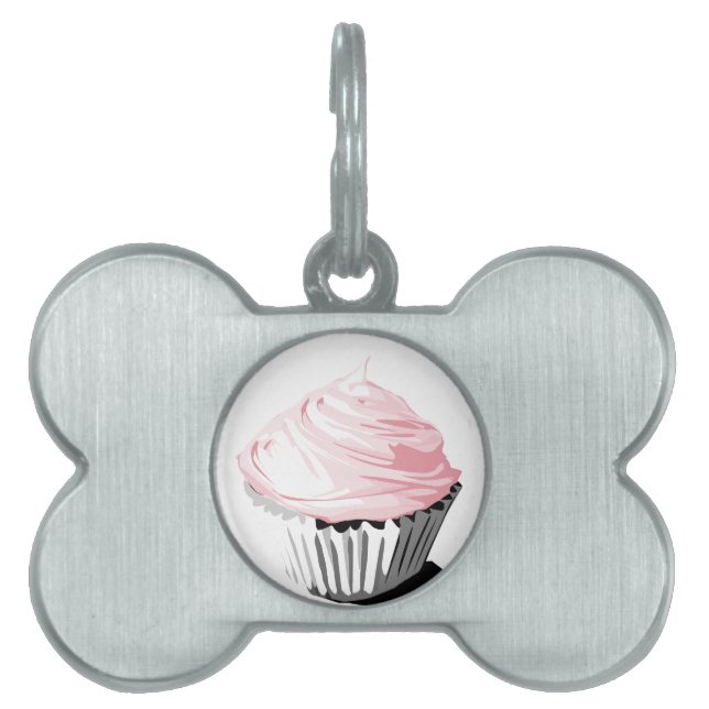 Roze cupcake pet label huisdieren naamplaatje (voorkant)