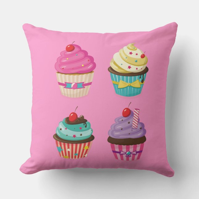 Roze Cupcake Pillow Kussen (Voorkant)