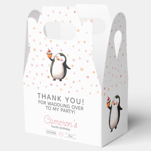 Roze cupcake pinguïn viering meisje verjaardag bedankdoosjes (Geopend)