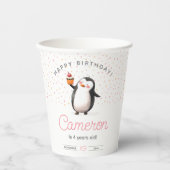 Roze cupcake pinguïn viering meisje verjaardag papieren bekers (Voorkant)