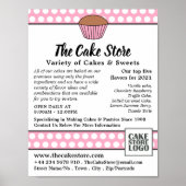 Roze Cupcake & Polka Dot, Cake Store Adverteren Poster (Voorkant)