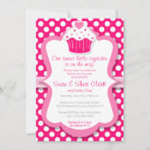 Roze Cupcake Polka Dot Girl Baby shower Uitnodigin Kaart (Voorkant)