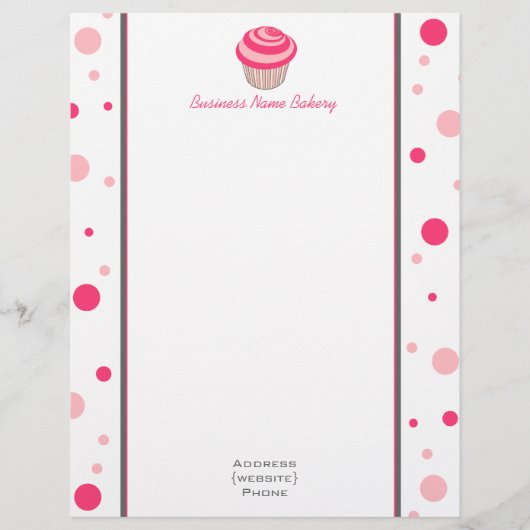 Roze Cupcake Polka Dot Letterhead Briefhoofd Ontwerp (Voorkant)