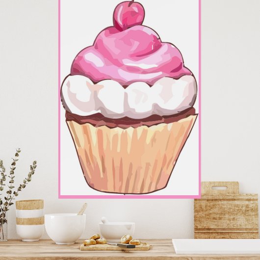 Roze cupcake-Poster — Muurontwerp keuken Poster (Keuken)