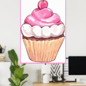 Roze cupcake-Poster — Muurontwerp keuken Poster (Thuiskantoor)