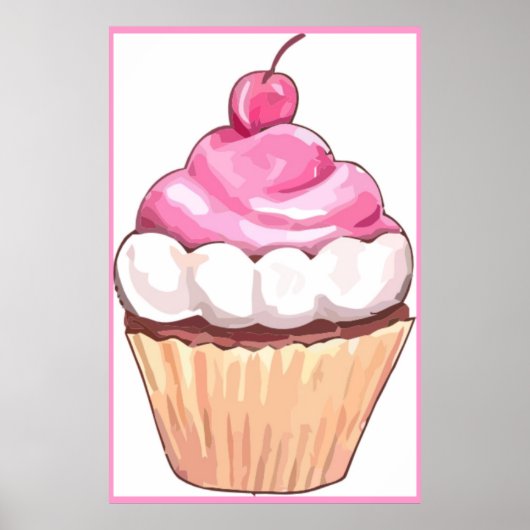 Roze cupcake-Poster — Muurontwerp keuken Poster (Voorkant)