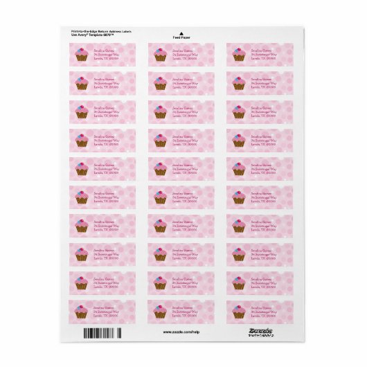 Roze Cupcake retour adres label (Full Sheet)