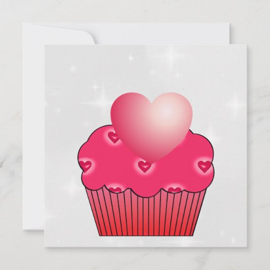 Roze Cupcake Rode Hartjes Valentijnkaart Feestdagenkaart (Voorkant)