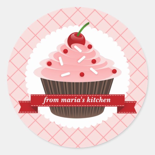 Roze Cupcake Ronde Keuken Labels (Voorkant)