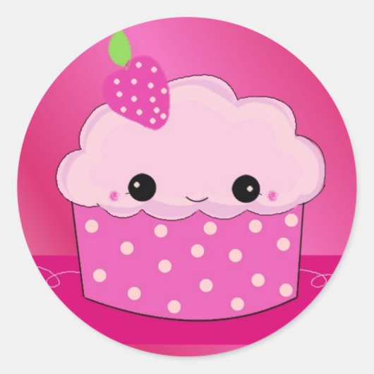 Roze Cupcake Ronde Sticker (Voorkant)