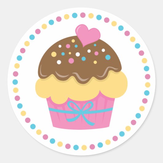 Roze Cupcake Ronde Sticker voor Kinderen (Voorkant)