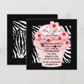 Roze Cupcake Roze Zebra Baby shower Kaart (Voorkant / Achterkant)