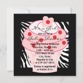 Roze Cupcake Roze Zebra Baby shower Kaart (Voorkant)