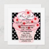 Roze Cupcake Roze Zwarte Polka Dot Baby shower Kaart (Voorkant / Achterkant)
