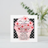 Roze Cupcake Roze Zwarte Polka Dot Baby shower Kaart (Staand voorkant)