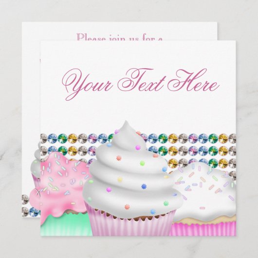 Roze Cupcake Snoep Buffet Uitnodiging (Voorkant / Achterkant)