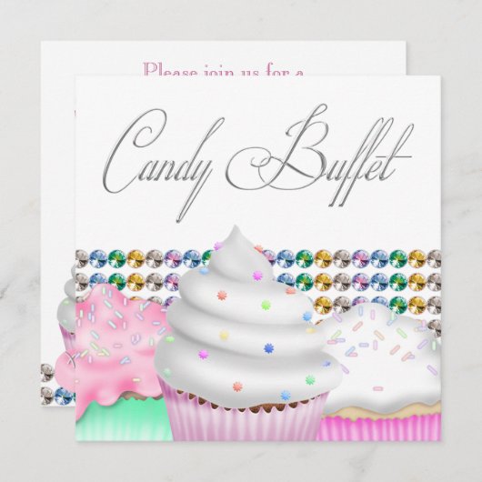 Roze Cupcake Snoep Buffet Uitnodiging (Voorkant / Achterkant)