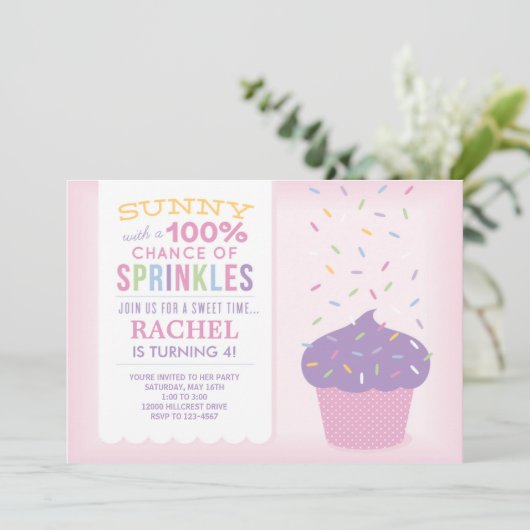 Roze Cupcake Sprinkles Birthday Kaart (Staand voorkant)