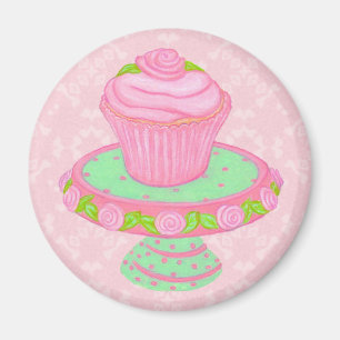 Roze cupcake-standaard magneet
