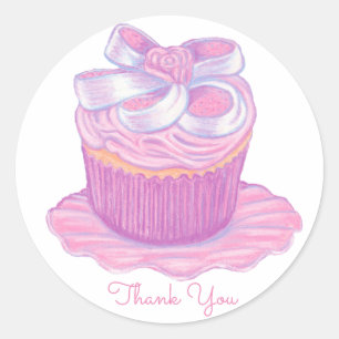 Roze cupcake sticker ~ Bedankt