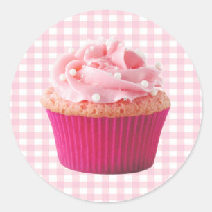 Roze cupcake-Sticker Ronde Sticker