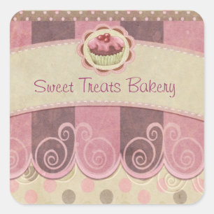 Roze cupcake-Sticker Vierkante Sticker