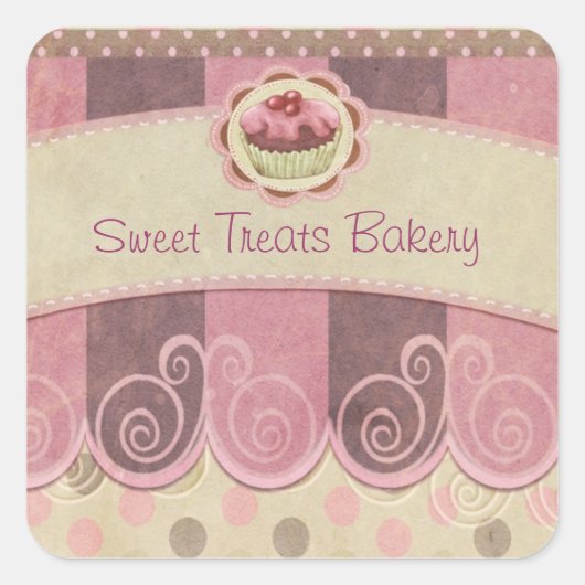 Roze cupcake-Sticker Vierkante Sticker (Voorkant)