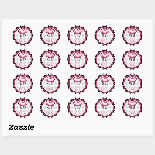 Roze Cupcake Sticker - Zwart Argyle (Vel)