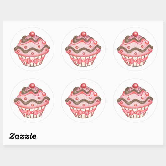 Roze Cupcake Stickers (Vel)